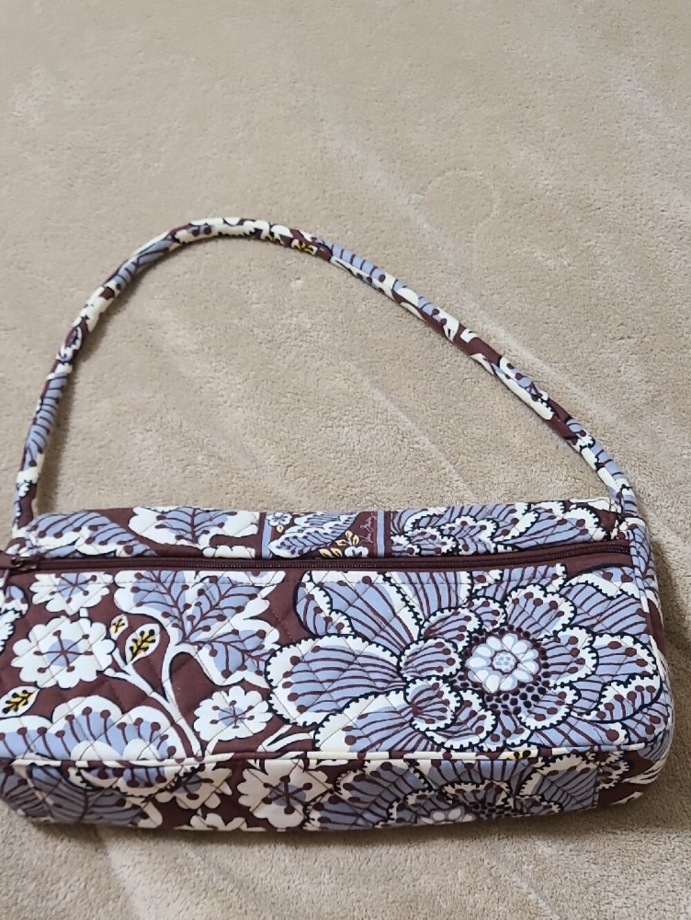 Vera Bradley Brown, White & Light Blue Quilted Shoulder Bag - Picture 2 of 9